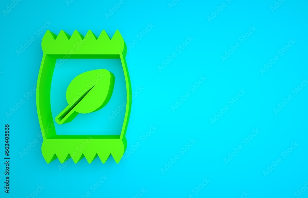 Green Fertilizer bag icon isolated on blue background. Minimalism concept. 3D render illustration