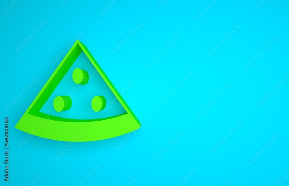 Green Watermelon icon isolated on blue background. Minimalism concept. 3D render illustration