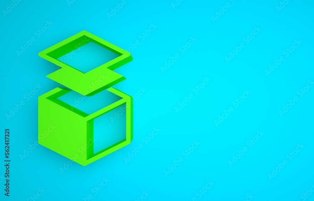 Green Layers icon isolated on blue background. Minimalism concept. 3D render illustration