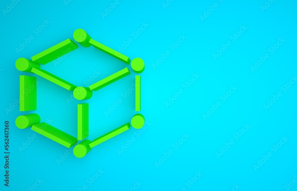 Green Isometric cube icon isolated on blue background. Geometric cubes solid icon. 3D square sign. B