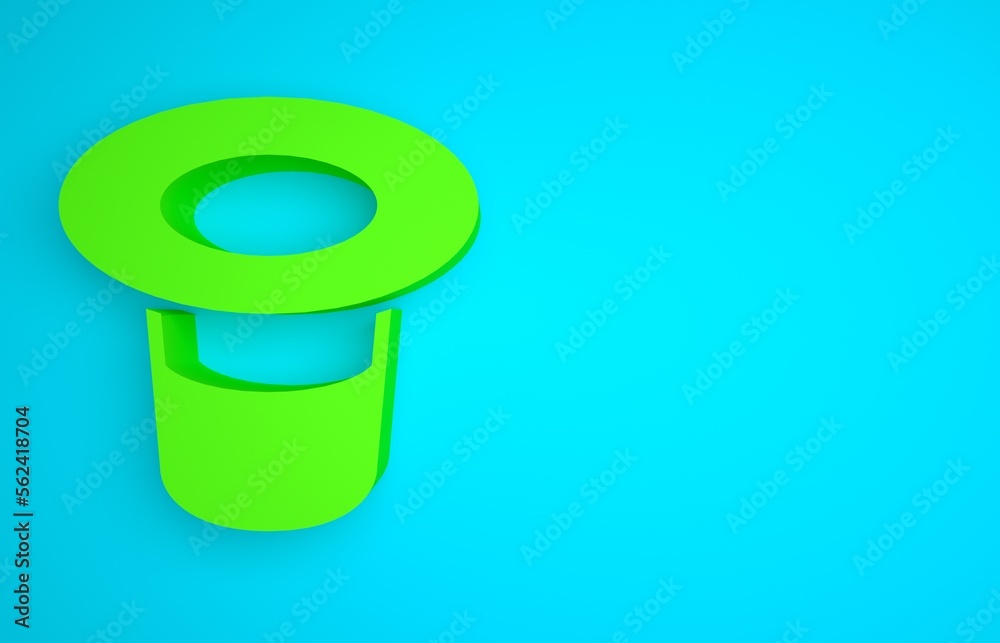 Green Magic hat icon isolated on blue background. Magic trick. Mystery entertainment concept. Minima