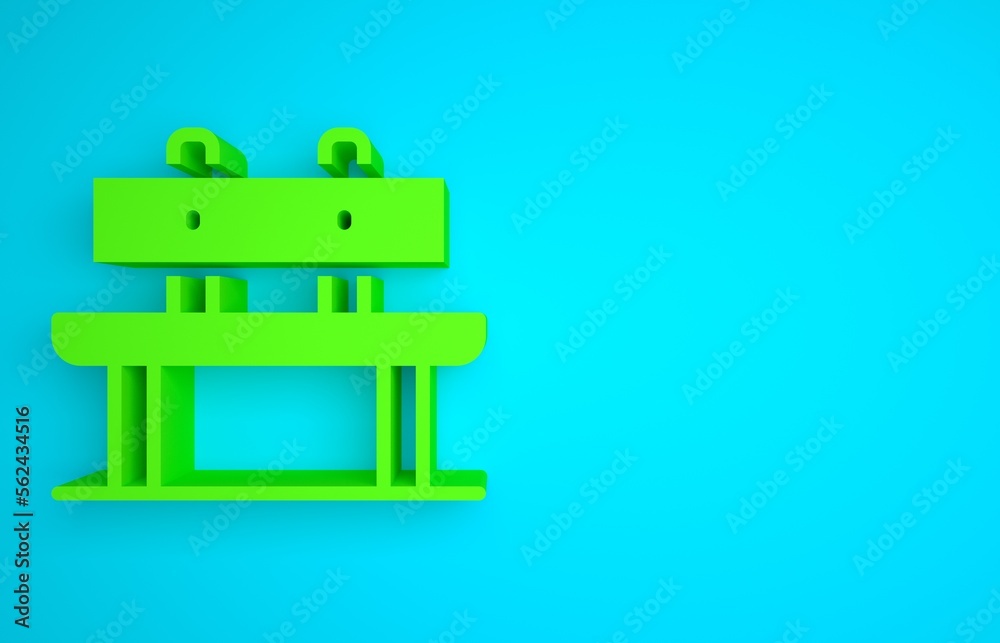 Green Bench icon isolated on blue background. Minimalism concept. 3D render illustration