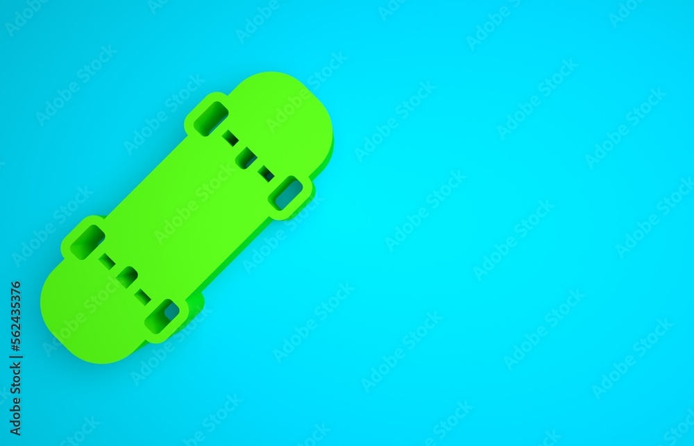 Green Skateboard icon isolated on blue background. Extreme sport. Sport equipment. Minimalism concep