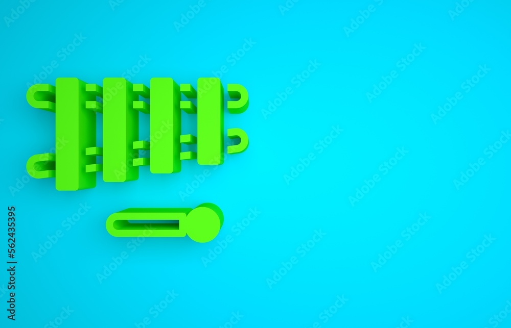 Green Xylophone - musical instrument with thirteen wooden bars and two percussion mallets icon isola