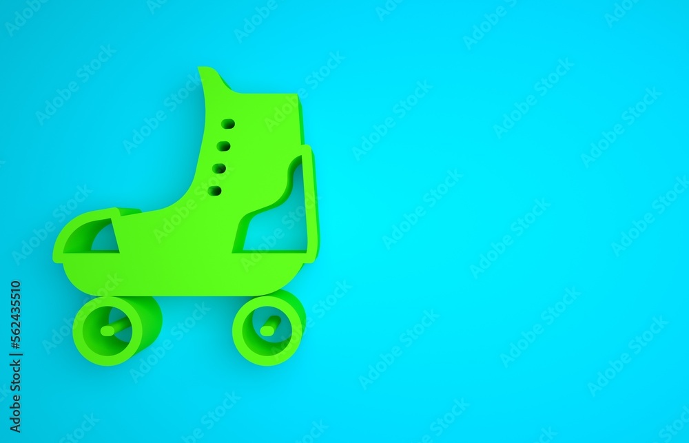 Green Roller skate icon isolated on blue background. Minimalism concept. 3D render illustration