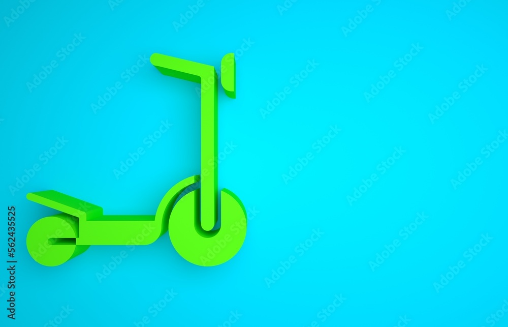 Green Roller scooter for children icon isolated on blue background. Kick scooter or balance bike. Mi