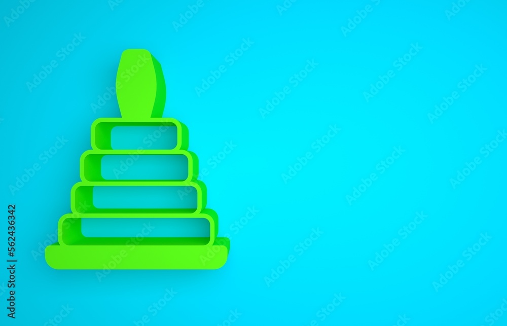 Green Pyramid toy icon isolated on blue background. Minimalism concept. 3D render illustration