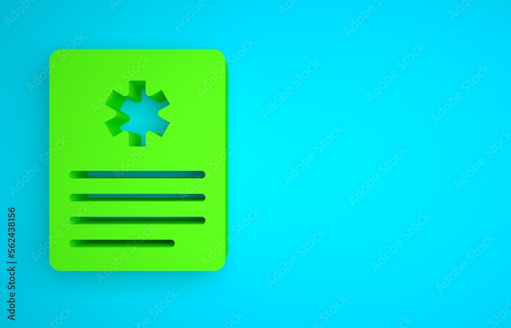 Green Medical clipboard with clinical record icon isolated on blue background. Prescription, medical