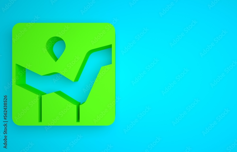 Green Graph, chart, diagram, infographic icon isolated on blue background. Minimalism concept. 3D re