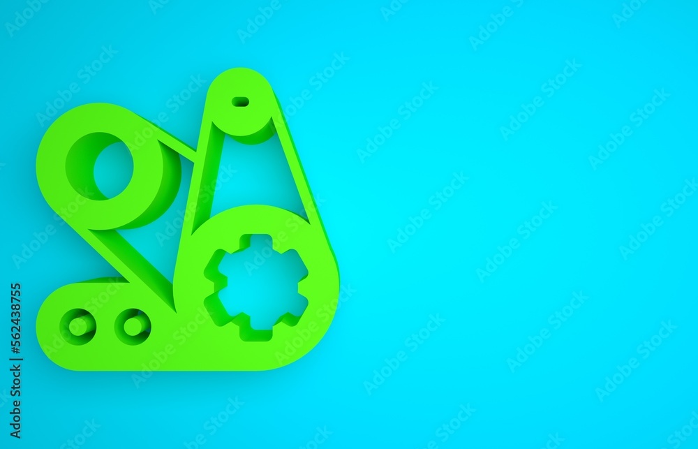 Green Timing belt kit icon isolated on blue background. Minimalism concept. 3D render illustration