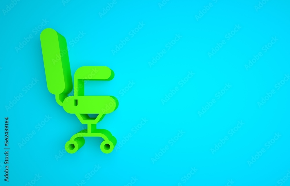 Green Office chair icon isolated on blue background. Minimalism concept. 3D render illustration