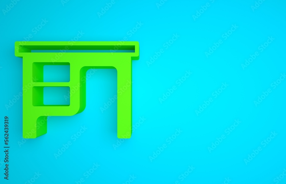 Green Office desk icon isolated on blue background. Minimalism concept. 3D render illustration