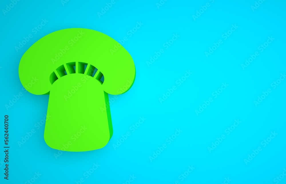 Green Mushroom icon isolated on blue background. Minimalism concept. 3D render illustration