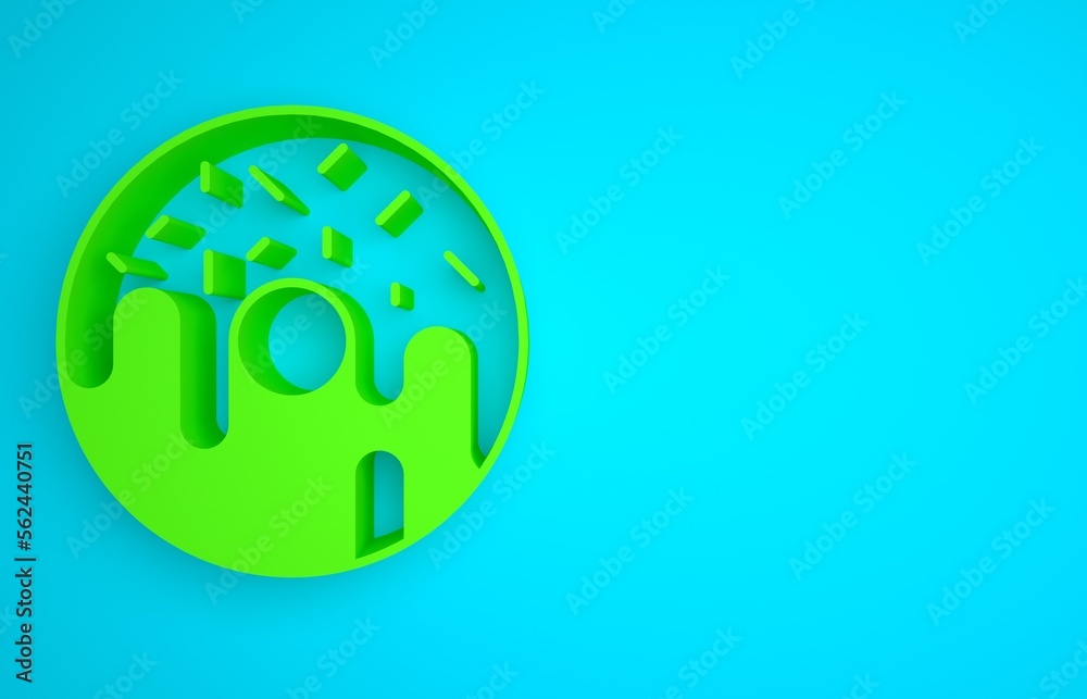 Green Donut with sweet glaze icon isolated on blue background. Minimalism concept. 3D render illustr