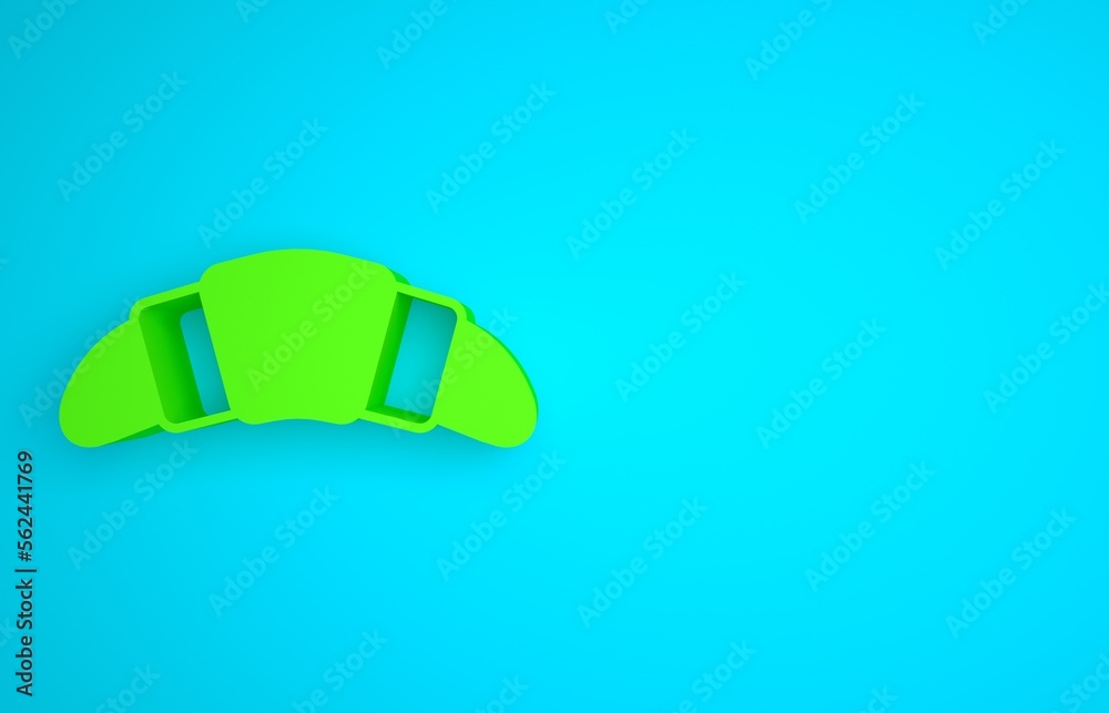 Green Croissant icon isolated on blue background. Minimalism concept. 3D render illustration