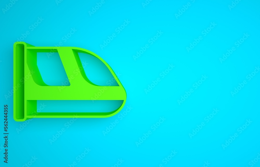 Green Train and railway icon isolated on blue background. Public transportation symbol. Subway train