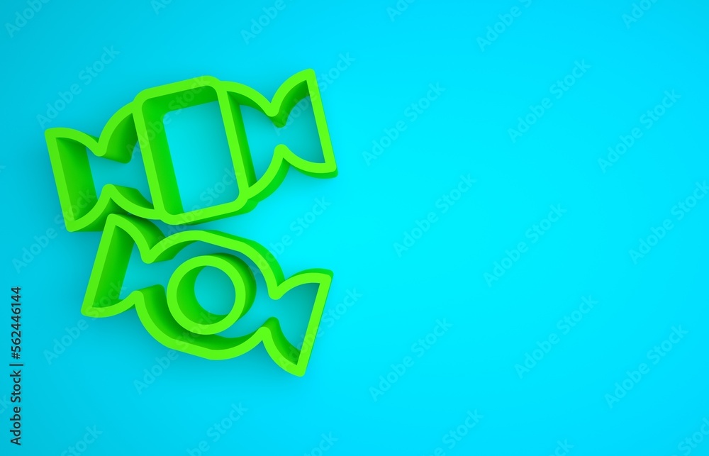 Green Candy icon isolated on blue background. Merry Christmas and Happy New Year. Minimalism concept