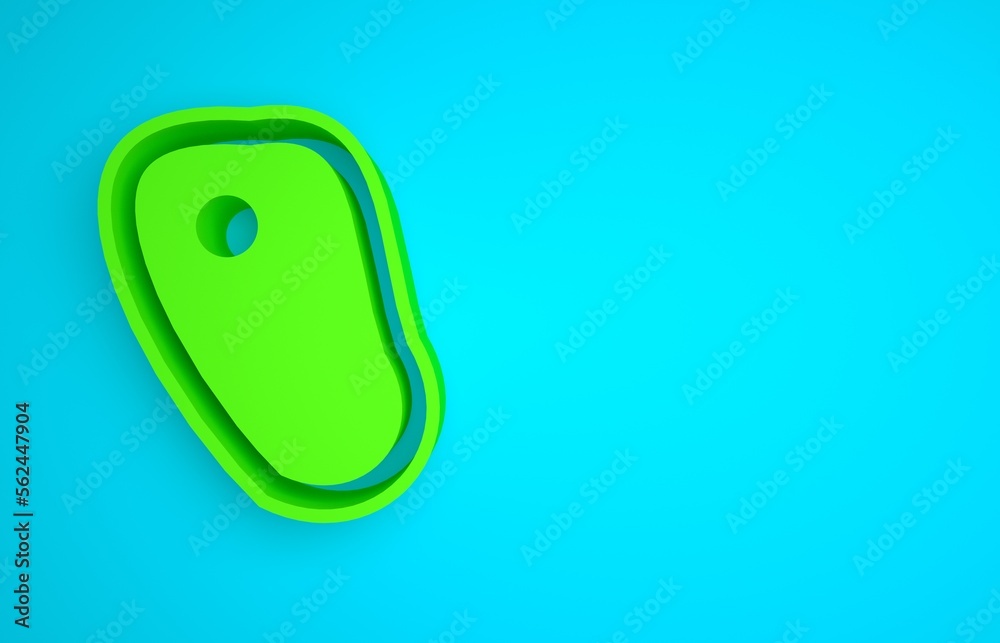 Green Steak meat icon isolated on blue background. Minimalism concept. 3D render illustration