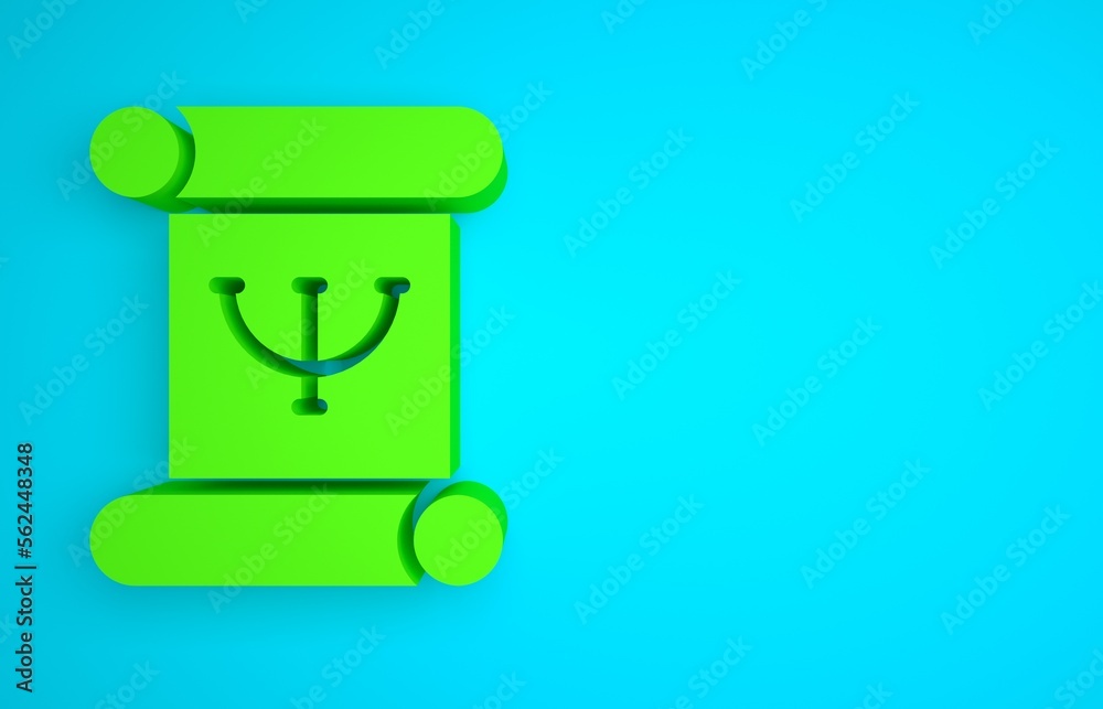 Green Psychology book icon isolated on blue background. Psi symbol. Mental health concept, psychoana