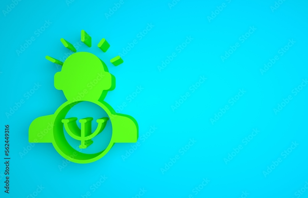 Green Psychology icon isolated on blue background. Psi symbol. Mental health concept, psychoanalysis