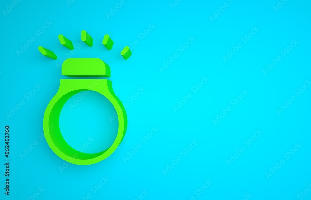 Green Diamond ring icon isolated on blue background. Minimalism concept. 3D render illustration