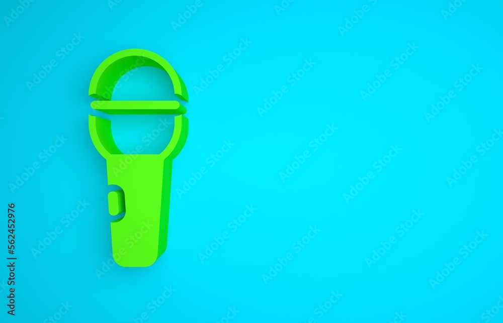 Green Microphone icon isolated on blue background. On air radio mic microphone. Speaker sign. Minima