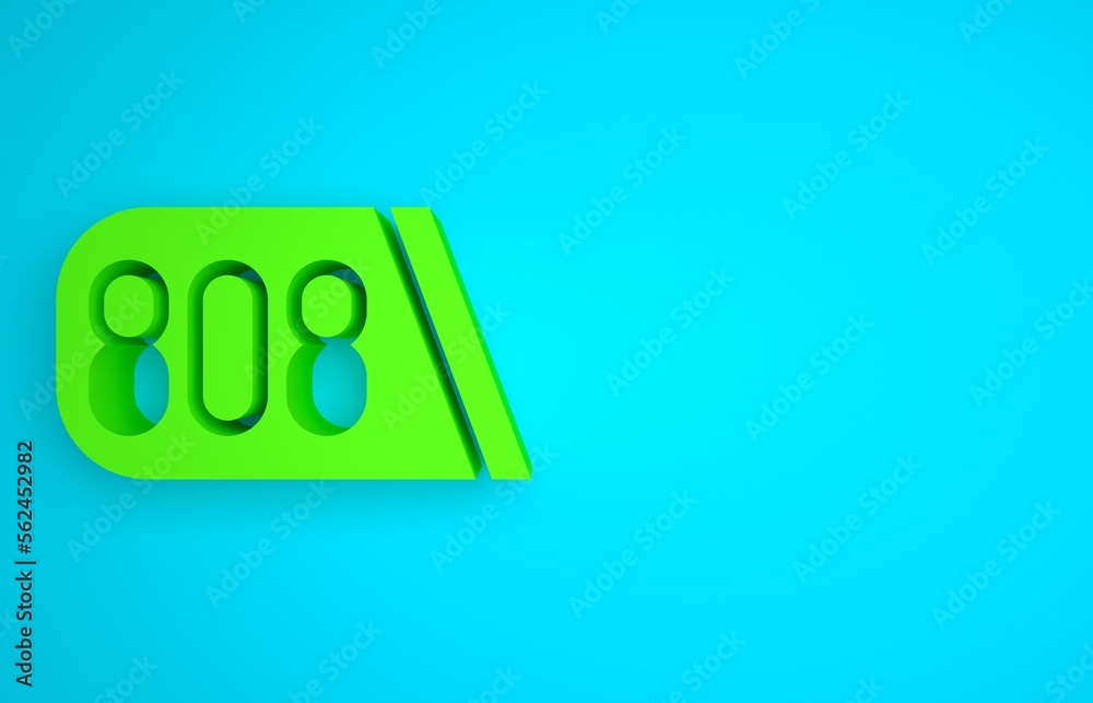 Green Drum machine music producer equipment icon isolated on blue background. Minimalism concept. 3D