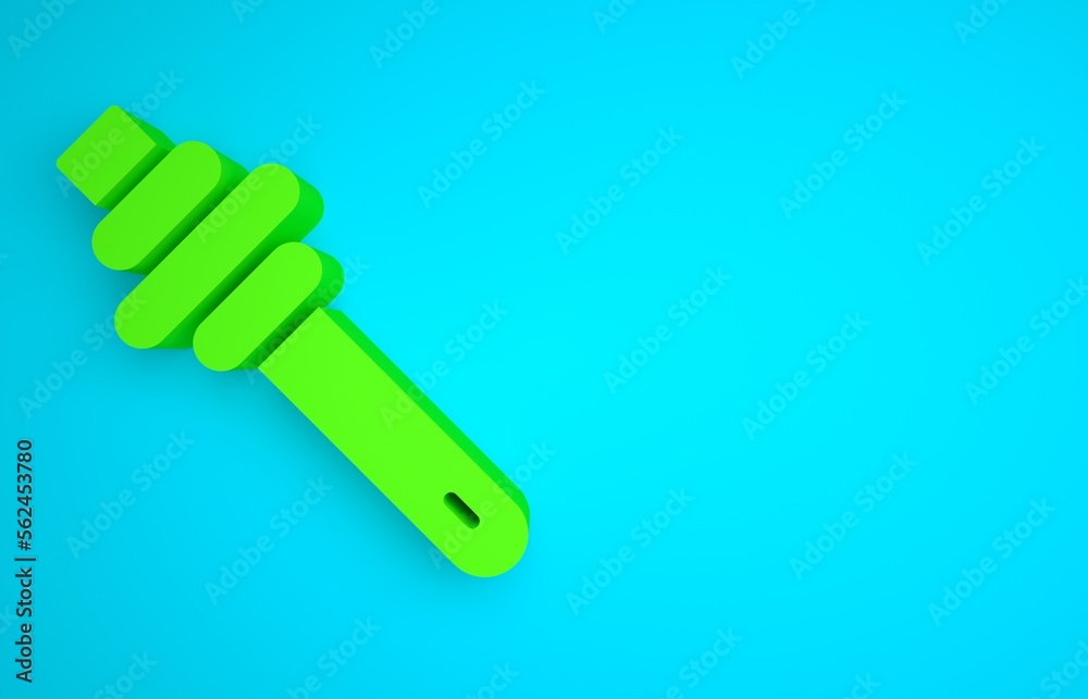 Green Honey dipper stick icon isolated on blue background. Honey ladle. Minimalism concept. 3D rende