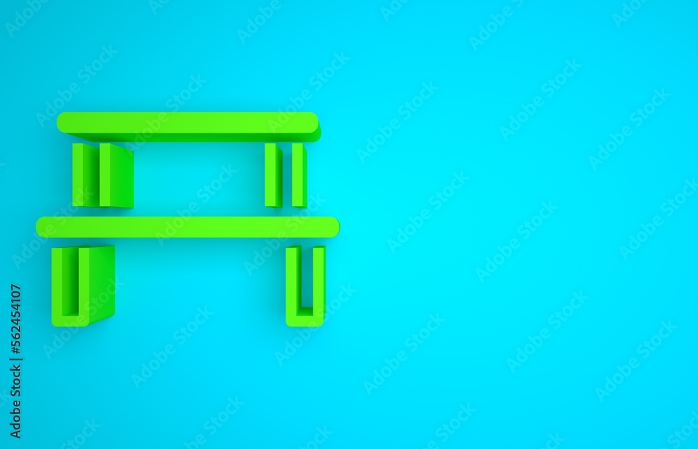 Green Sauna wood bench icon isolated on blue background. Minimalism concept. 3D render illustration