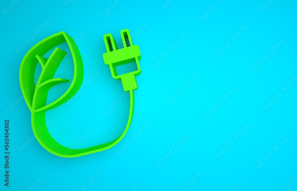 Green Electric saving plug in leaf icon isolated on blue background. Save energy electricity. Enviro