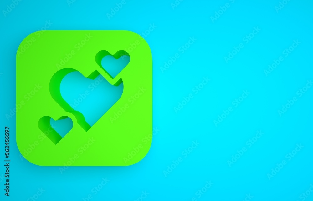 Green Heart icon isolated on blue background. Romantic symbol linked, join, passion and wedding. Hap