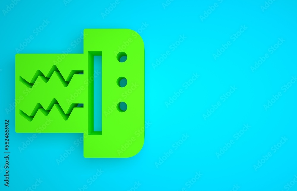 Green Seismograph icon isolated on blue background. Earthquake analog seismograph. Minimalism concep