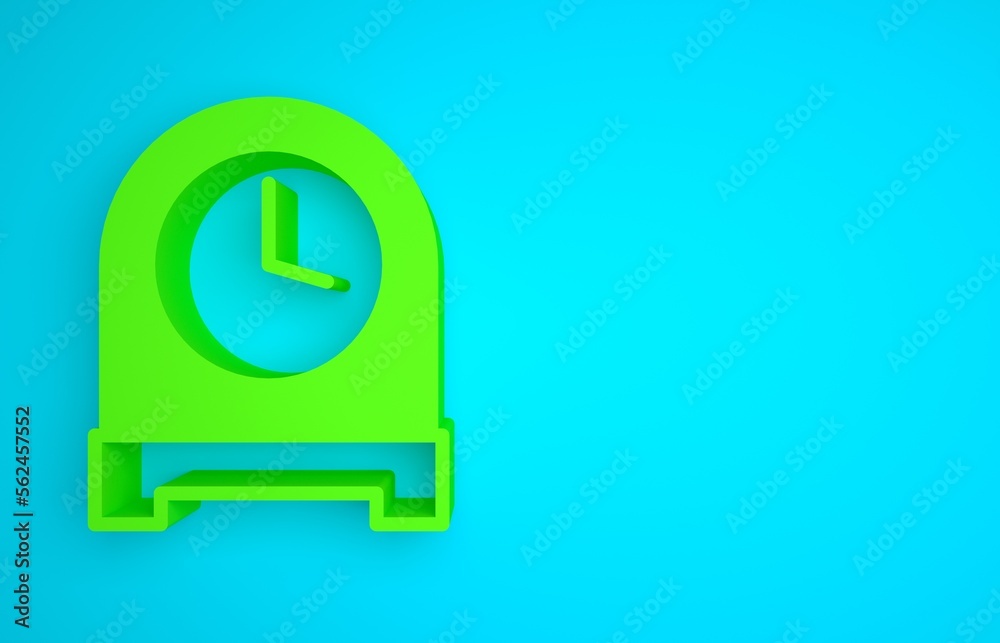 Green Antique clock icon isolated on blue background. Minimalism concept. 3D render illustration