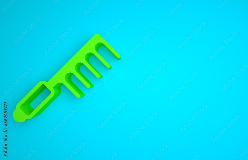 Green Hairbrush icon isolated on blue background. Comb hair sign. Barber symbol. Minimalism concept.