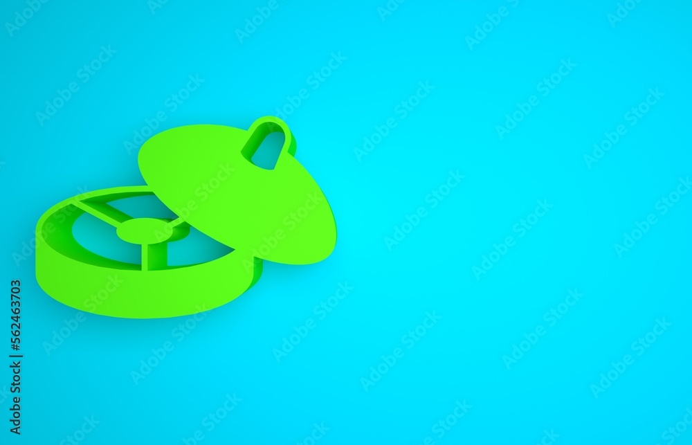 Green Traditional Chinese tea ceremony icon isolated on blue background. Teapot with cup. Minimalism