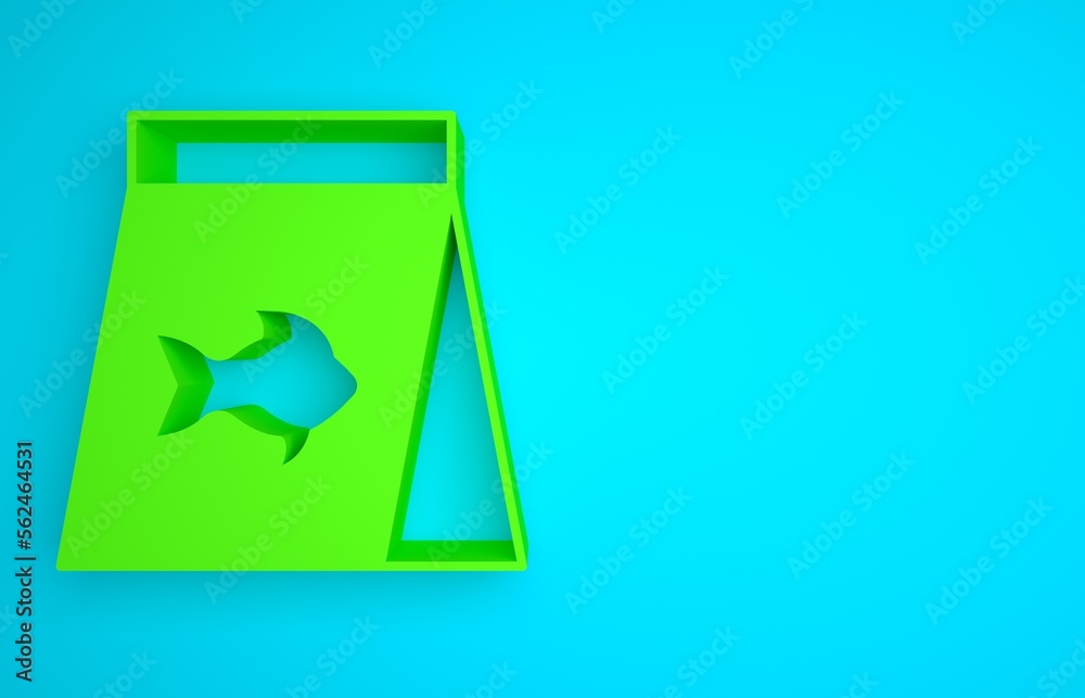 Green Food for fish icon isolated on blue background. Minimalism concept. 3D render illustration