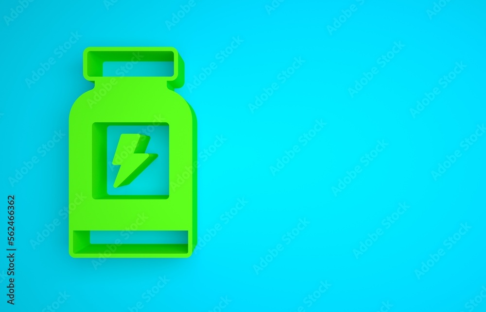 Green Energy drink icon isolated on blue background. Minimalism concept. 3D render illustration