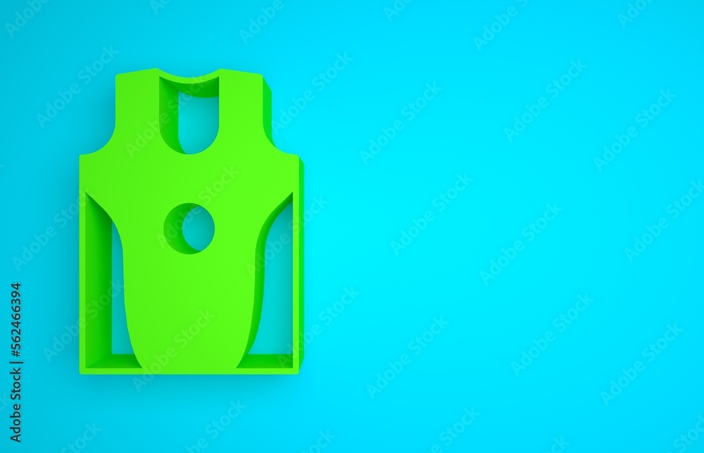 Green Boxing jersey and t-shirt icon isolated on blue background. Minimalism concept. 3D render illu