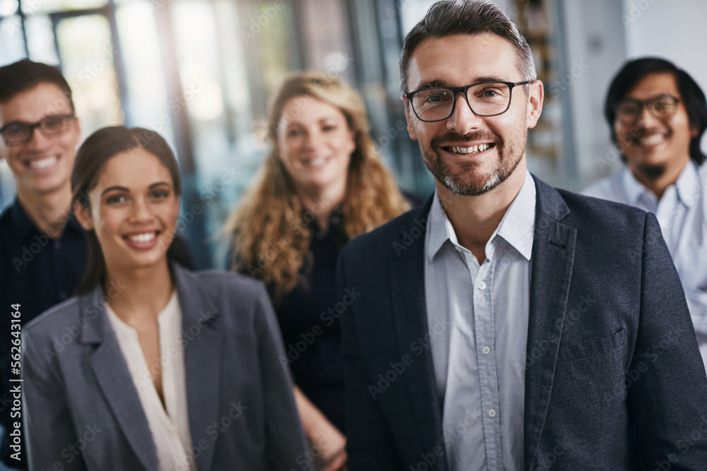 Business team, group portrait and happy people in a corporate office ready for collaboration. Teamwo