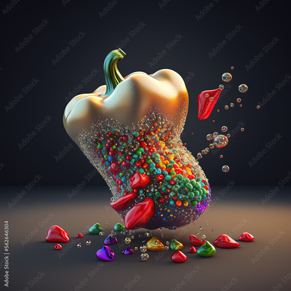 Generative AI, Metal golden royal pepper with precious stones, jewelry futuristic illustration. Food