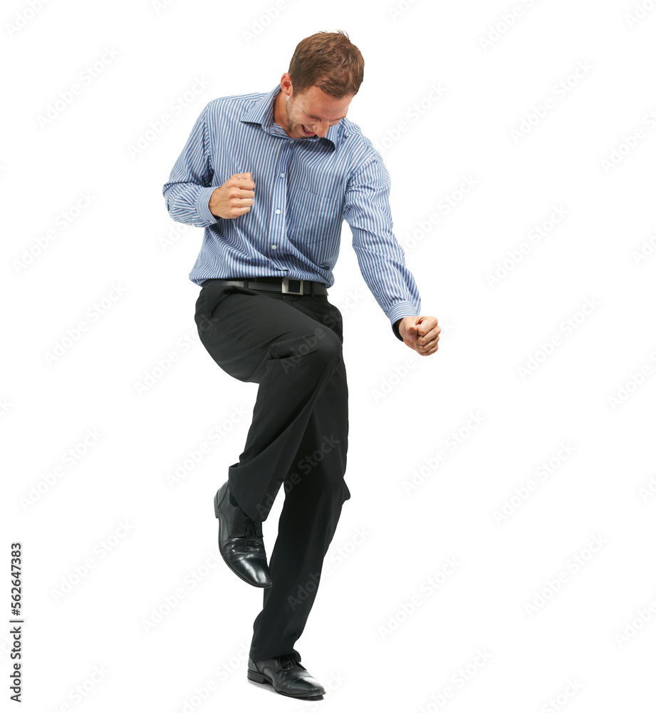 A studio shot of a delighted young businessman expressing triumph Isolated on a PNG background.