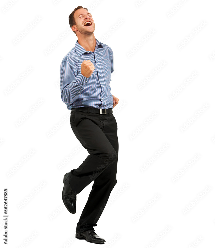 A studio shot of a delighted young businessman expressing triumph Isolated on a PNG background.