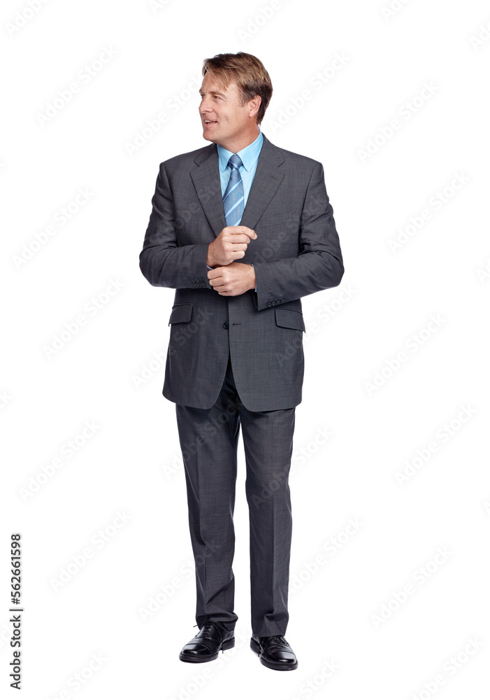 Professional, business man and corporate suit of a financial consultant with white background. Studi