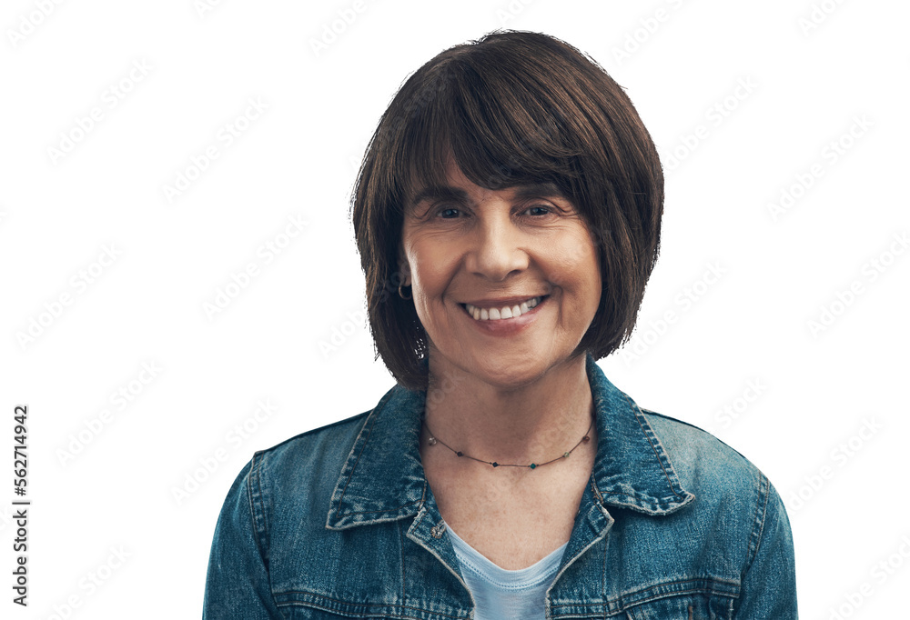 A senior woman standing  Isolated on a PNG background.