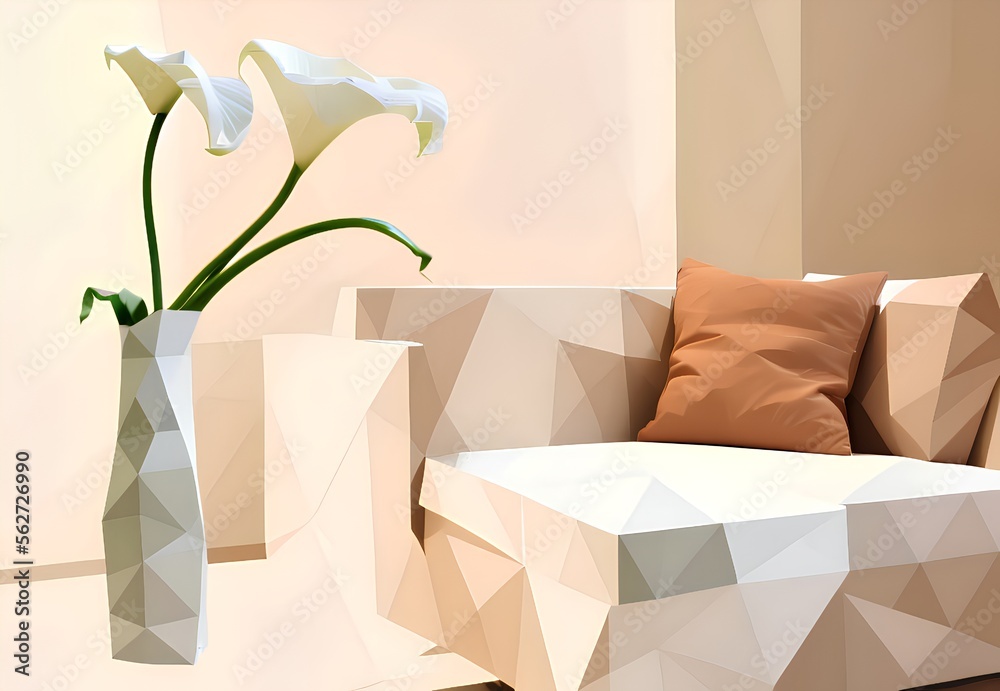 Generative AI,close-up of empty sofa and flower at home