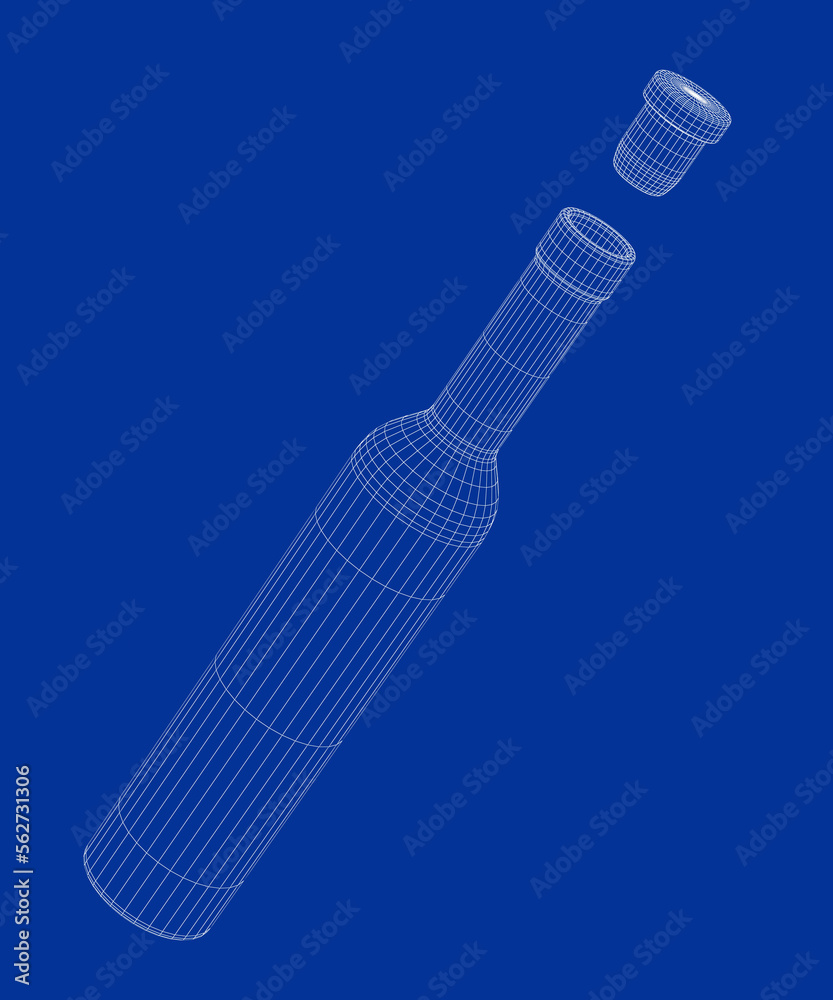 3D wire-frame model of tall bottle for water or alcoholic beverages