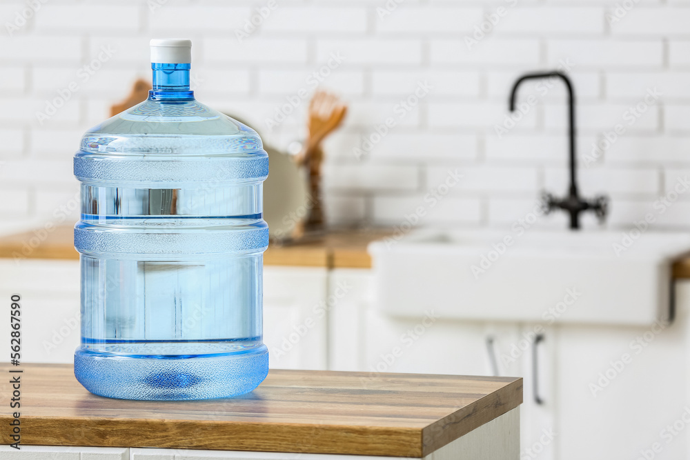 Bottle of clean water on counter in kitchen