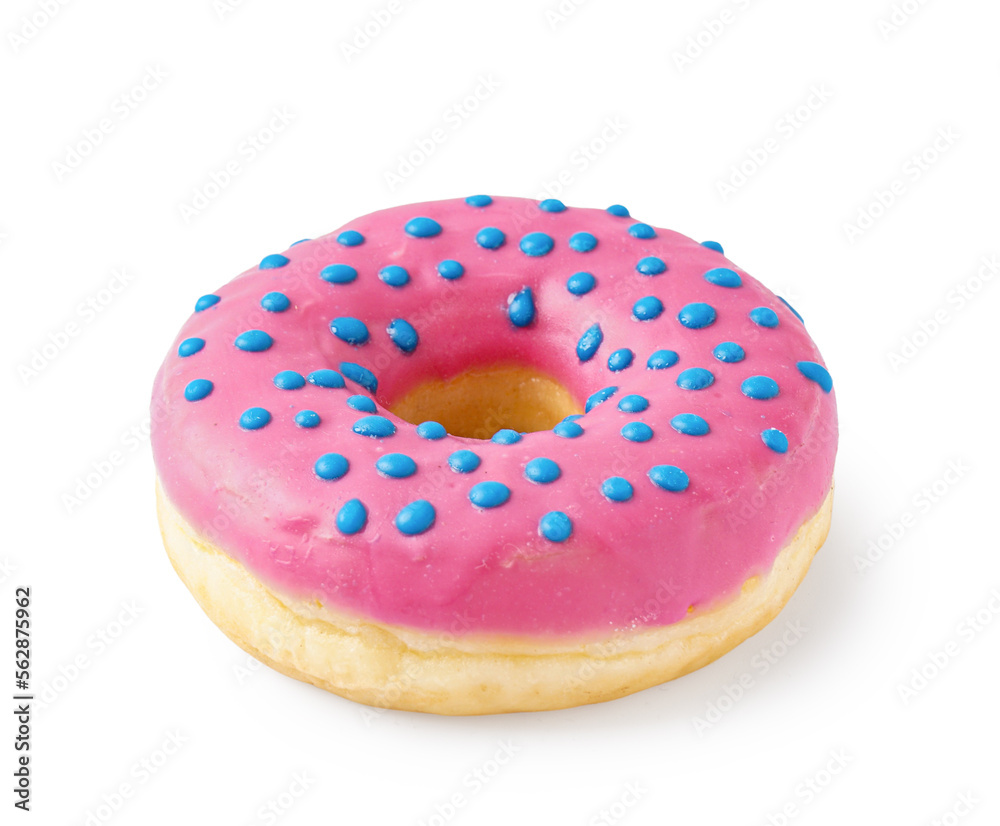 Tasty glazed donut with sprinkles isolated on white background