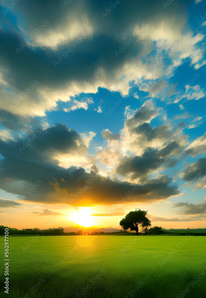 Generative AI,scenic view of agricultural field against sky