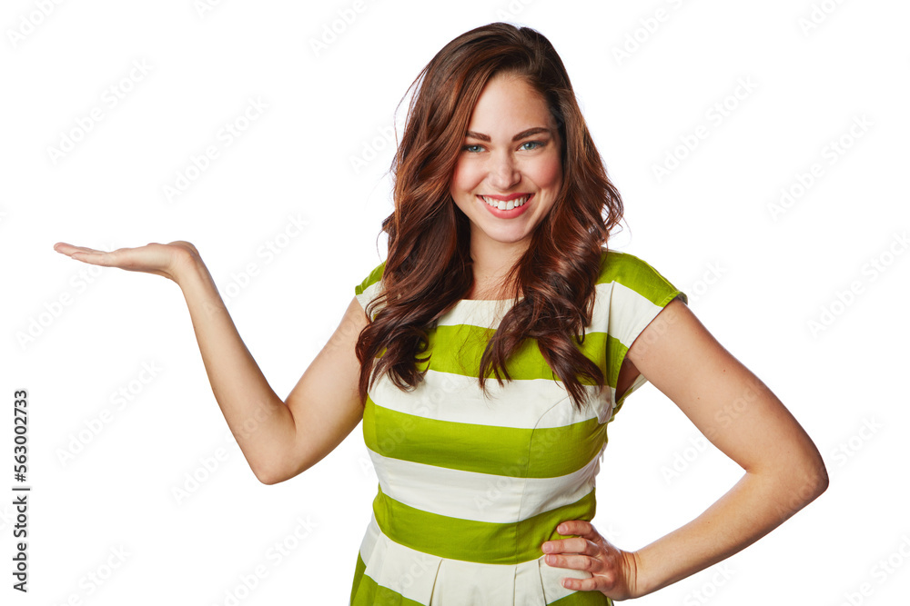 Woman, portrait or hands palm for promotion mockup, marketing space or advertising mock up on white 